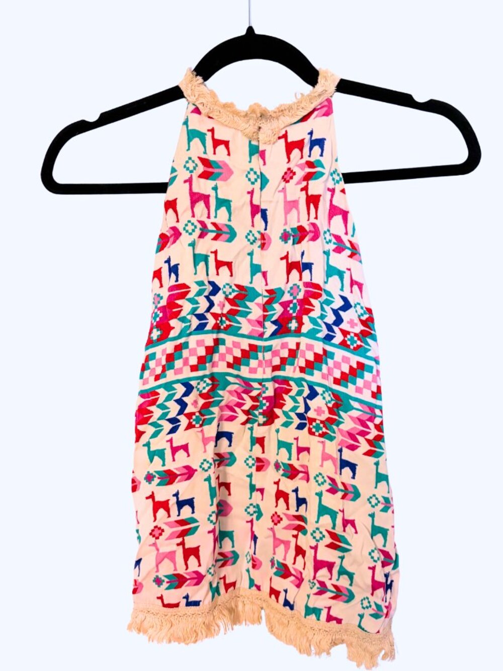 Galvan London Llama Print Lima Halter Top in Cream / Multi (Sz US 6)